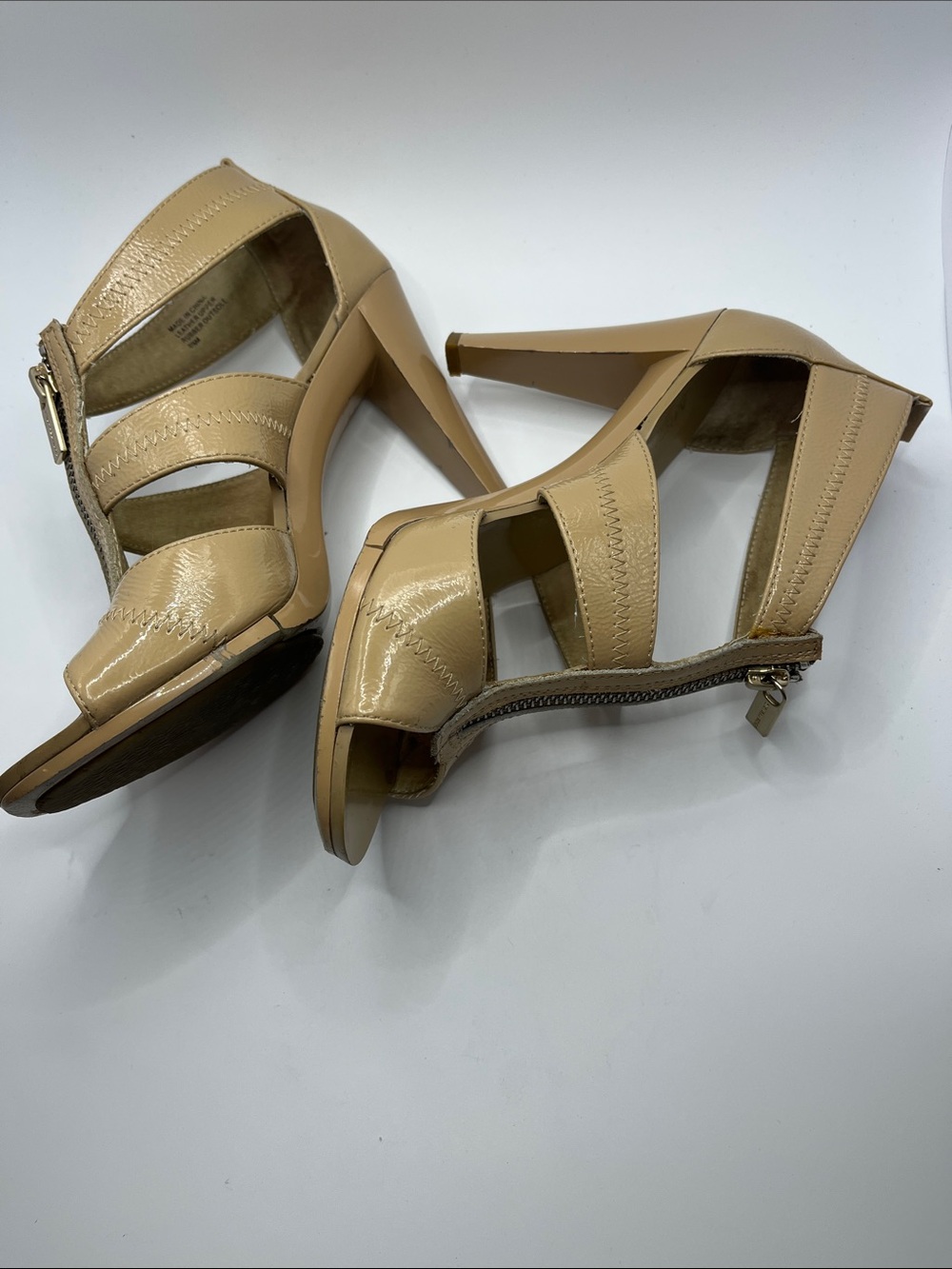 Neutral Tan Zip-Front Strappy Heels for Women - Picture 5 of 8
